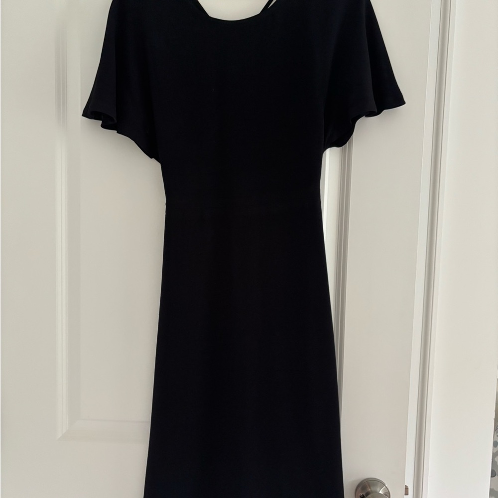 Valentino Navy Sheath Midi Dress with Flutter Sleeves
